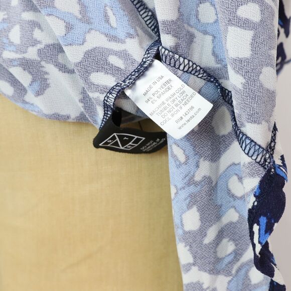 LEOTA Lulu Cascade Top S Printed Tunic Asymmetric Tank Blue Keyhole EUC B26 - Picture 6 of 6